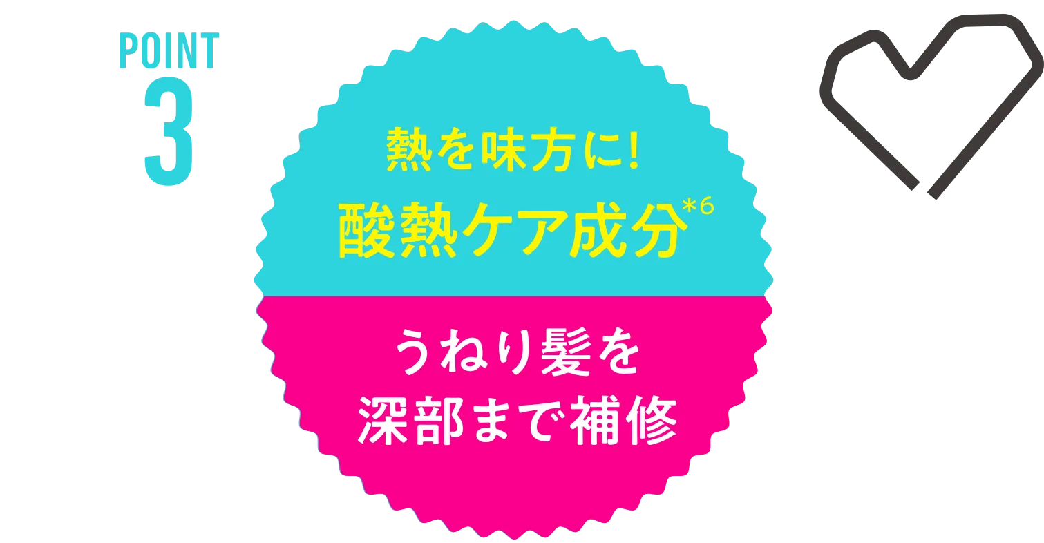 Point3 熱を味方に！酸熱ケア成分 うねり髪を深部まで補修